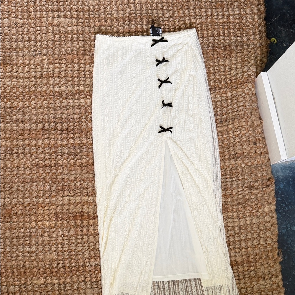 Derek Heart Cream Maxi Skirt with Black Ties